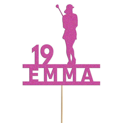 Custom Glitter Woman Golfer Cake Topper: Personalised Name & Age