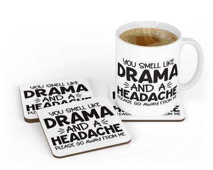 You Smell Like Drama Mug Coaster Gift Set Teacher Tea Cup Office Workspace Funny Receptionist Helpdesk Coffee Mug Set