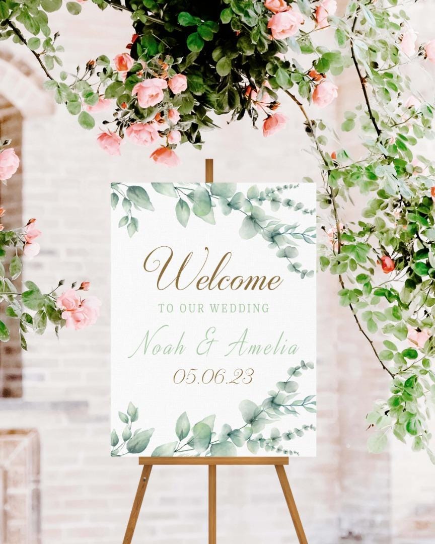 Personalised Eucalyptus Wedding Welcome Sign: Elegant Custom Print (Digital or Foam Board)
