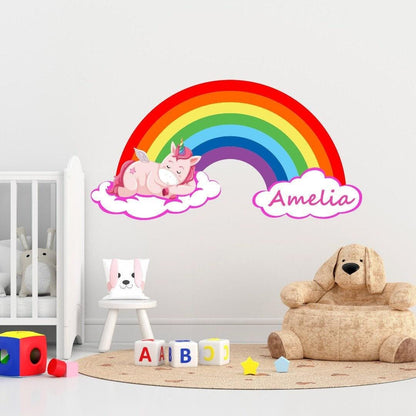 Personalised Unicorn Rainbow Wall Decal - Kids Bedroom Nursery Decor
