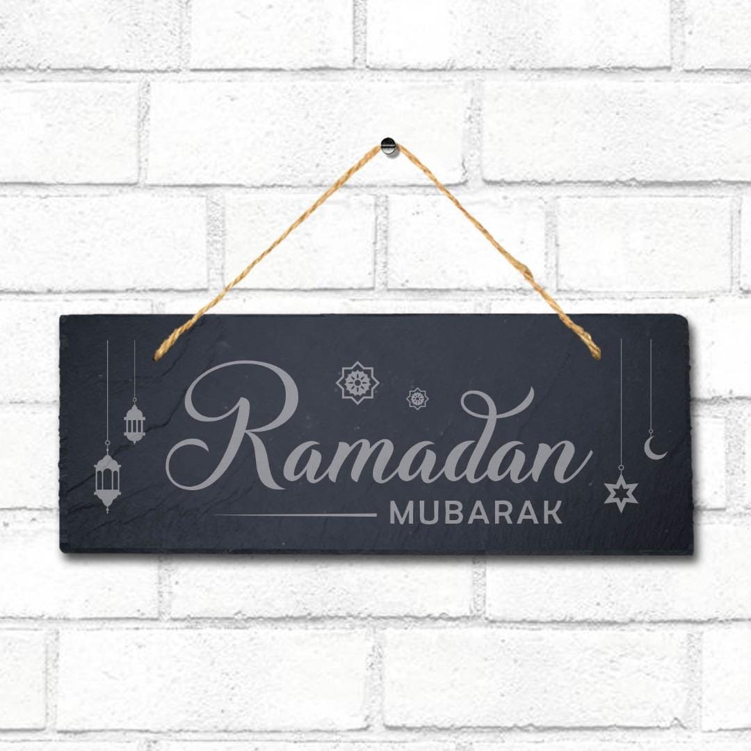 Ramadan Mubarak Laser Engraved Islamic Arabic Wall Hanging Slate Plaque Sign