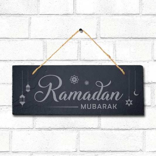 Ramadan Mubarak Laser Engraved Islamic Arabic Wall Hanging Slate Plaque Sign