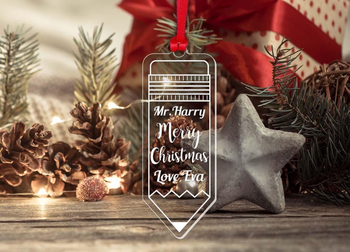 Personalised Christmas Bauble Teacher Nursery Teaching Assistant Pencil Ornament