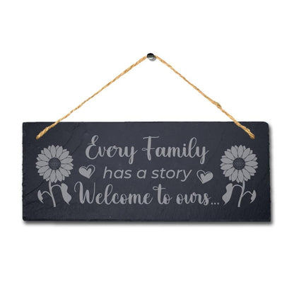 Every Family Has Story Laser Engraved Hanging Slate Home Decor Plaque Sign