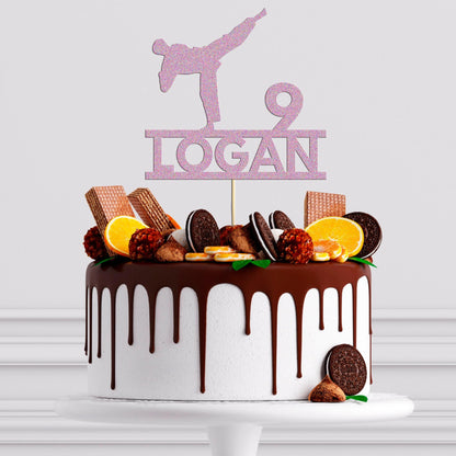 Personalised Glitter Karate Cake Topper: Martial Arts Birthday Decoration