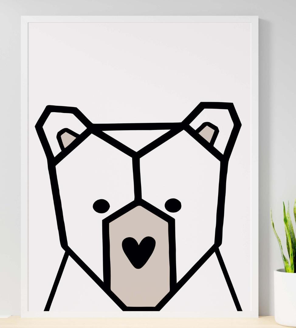 3d Cute Bear Heart Scandinavian Animal Nursery Wall Decor Art Poster Print