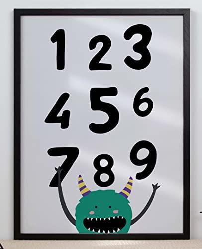 1-9 Numbers Learning Monster Nursery Bedroom Boys Girls Wall Decor Poster Print
