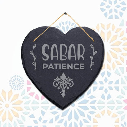 Sabar Patience Laser Engraved Islamic Wall Hanging Slate Heart Shape Plaque Sign