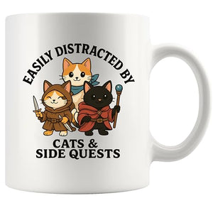 Easily Distracted By Cats and Side Quests Cat | Ceramic Coffee Mug | 11 OZ