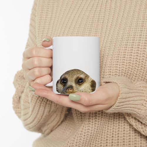 Funny Meerkat Brown Standing Peeking Face | Ceramic Coffee Mug | 11 OZ