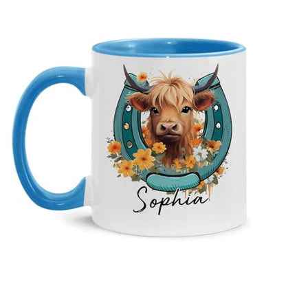 Highland Cow Behind A Horseshoe Customized | Customised Coffee Mug | 11 OZ
