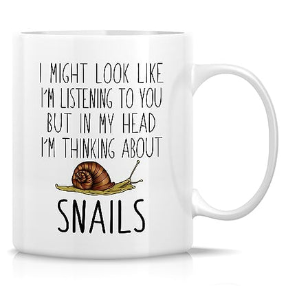 Funny Snail Gift Thinking About Snails Lover | Ceramic Coffee Mug | 11 OZ