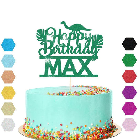 Dinosaur Glitter Cake Topper Personalised Name Jurassic Birthday Cake Decoration