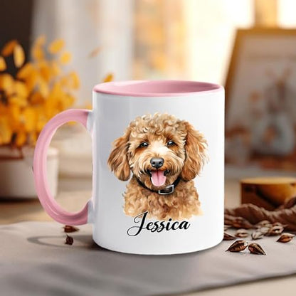 Personalized Name Brown Poodle Accent | Customised Coffee Mug | 11 OZ