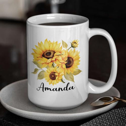 Customized Sunflower Choose Name Custom | Customised Coffee Mug | 11 OZ