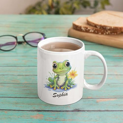 Cute Frog Personalized Name Animal | Customised Coffee Mug | 11 OZ