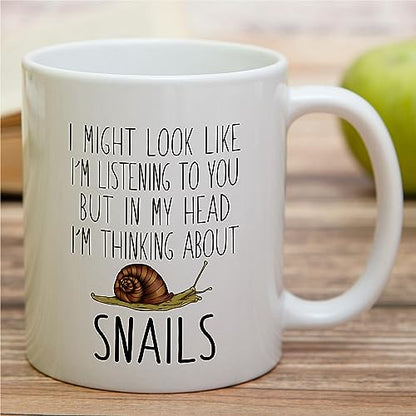 Funny Snail Gift Thinking About Snails Lover | Ceramic Coffee Mug | 11 OZ