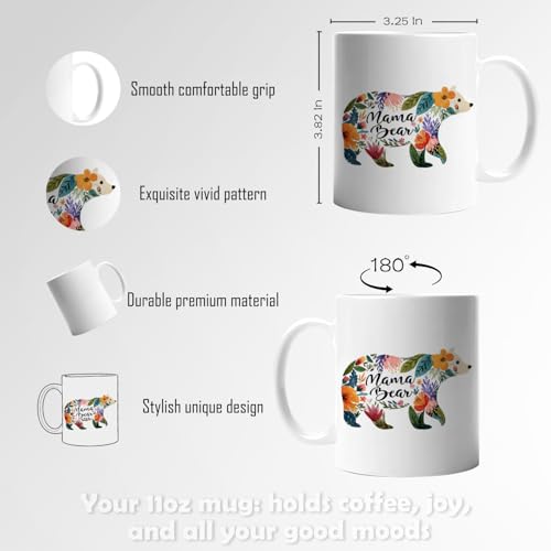 Floral Mama Bear Funny Mom Mother s Day | Ceramic Coffee Mug | 11 OZ
