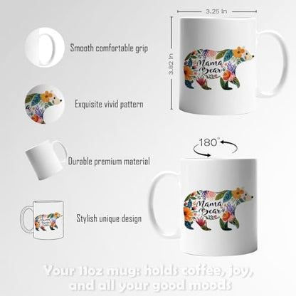 Floral Mama Bear Funny Mom Mother s Day | Ceramic Coffee Mug | 11 OZ