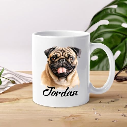 Personalized Pugs Customized With Name Pug | Customised Coffee Mug | 11 OZ