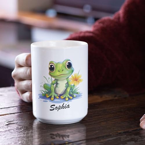 Cute Frog Personalized Name Animal | Customised Coffee Mug | 11 OZ