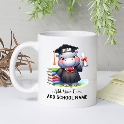 Personalized Hippo Graduate with Name Year | Customised Coffee Mug | 11 OZ