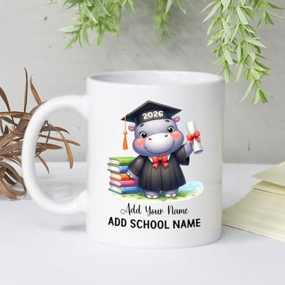Personalized Hippo Graduate with Name Year | Customised Coffee Mug | 11 OZ