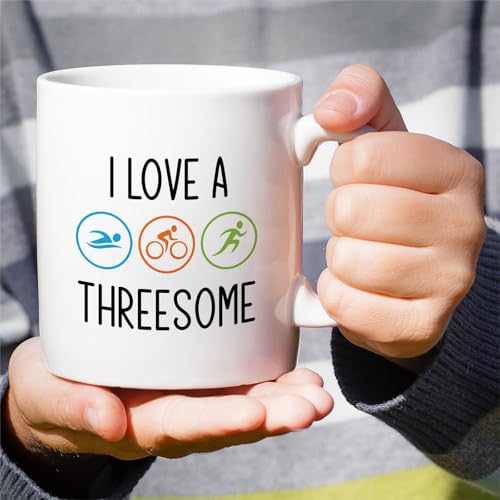 Funny Triathlete I Love A Threesome Swim Bike | Ceramic Coffee Mug | 11 OZ