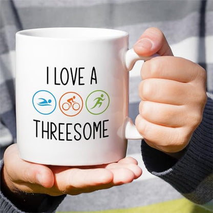 Funny Triathlete I Love A Threesome Swim Bike | Ceramic Coffee Mug | 11 OZ
