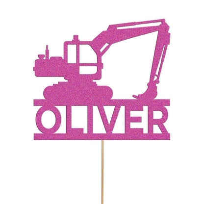 Personalised Glitter Digger Cake Topper: Construction Birthday Decor