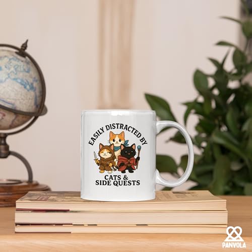 Easily Distracted By Cats and Side Quests Cat | Ceramic Coffee Mug | 11 OZ