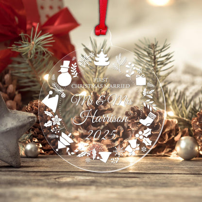 Personalized First Christmas Married Ornament: Acrylic Keepsake Gift
