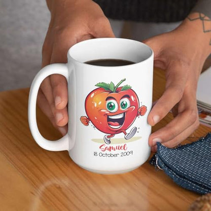 Funny Tomato Cartoon Custom Name And Date | Customised Coffee Mug | 11 OZ
