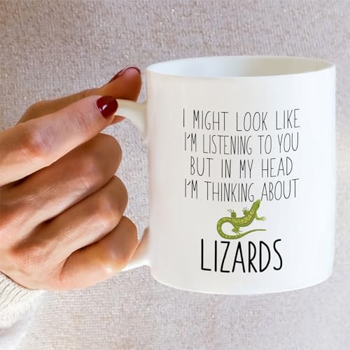 Funny Lizard Lover Thinking About Lizards or | Ceramic Coffee Mug | 11 OZ