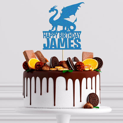 Personalised Dragon Birthday Cake Topper: Double Sided Glitter Decoration
