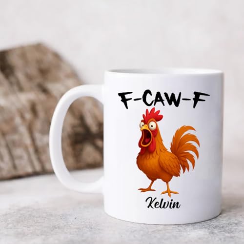 Custom Name Caw-F Chicken Sarcastic Humor | Customised Coffee Mug | 11 OZ