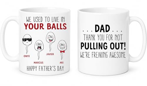Personalized Dad We Used To Live In Your Balls Funny | Ceramic Coffee Mug | Father's Day Gift | Stylish Printed Design | Tea & Coffee Cup | 11oz | Black Two-Tone Design