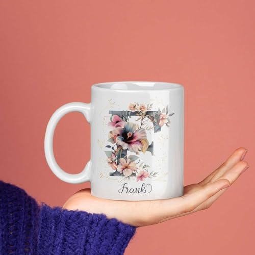 Letter F Themed Customized Floral Alphabet | Customised Coffee Mug | 11 OZ