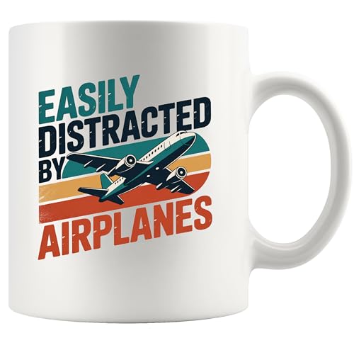 Easily Distracted By Airplanes Pilot Gifts | Ceramic Coffee Mug | 11 OZ