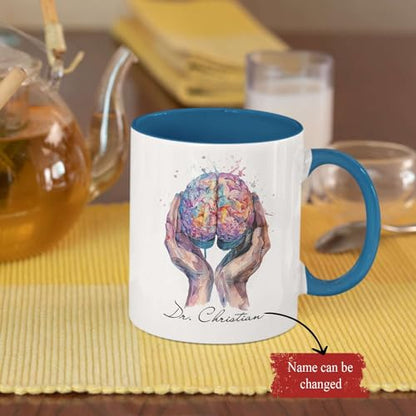 Novelty Customized Hands Holding Brain | Customised Coffee Mug | 11 OZ