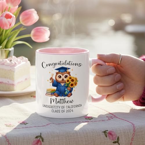 Owl Just Graduated Accent Personalized Name | Customised Coffee Mug | 11 OZ