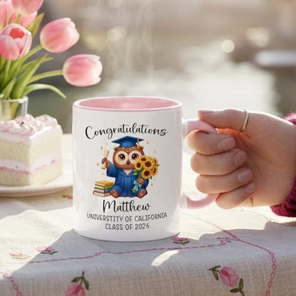 Owl Just Graduated Accent Personalized Name | Customised Coffee Mug | 11 OZ