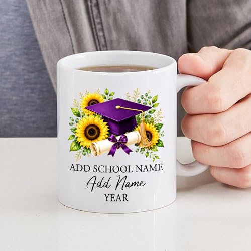 Personalized School Name Graduation Cap | Customised Coffee Mug | 11 OZ