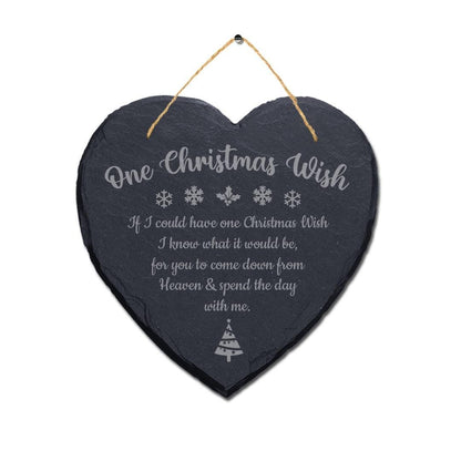 One Christmas Wish Laser Engraved Hanging Memorial Heart Shape Slate Plaque Sign