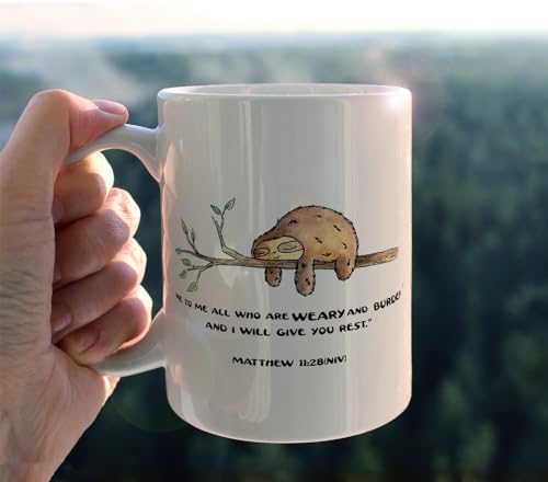 Funny Sloth Matthew 11 28 Bible Verse | Ceramic Coffee Mug | 11 OZ