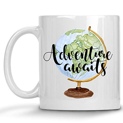 Adventure Awaits Watercolor Globe Graduation | Ceramic Coffee Mug | 11 OZ