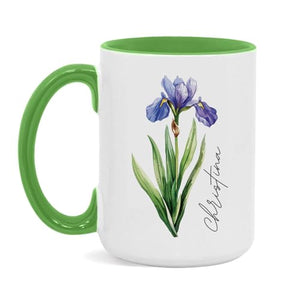 Iris Flower Accent Personalized Floral | Customised Coffee Mug | 11 OZ