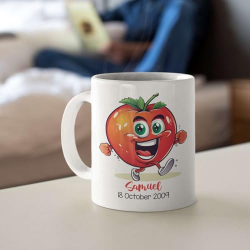 Funny Tomato Cartoon Custom Name And Date | Customised Coffee Mug | 11 OZ
