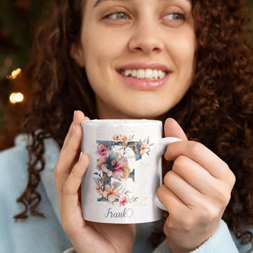 Letter F Themed Customized Floral Alphabet | Customised Coffee Mug | 11 OZ