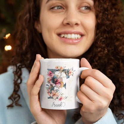 Letter F Themed Customized Floral Alphabet | Customised Coffee Mug | 11 OZ